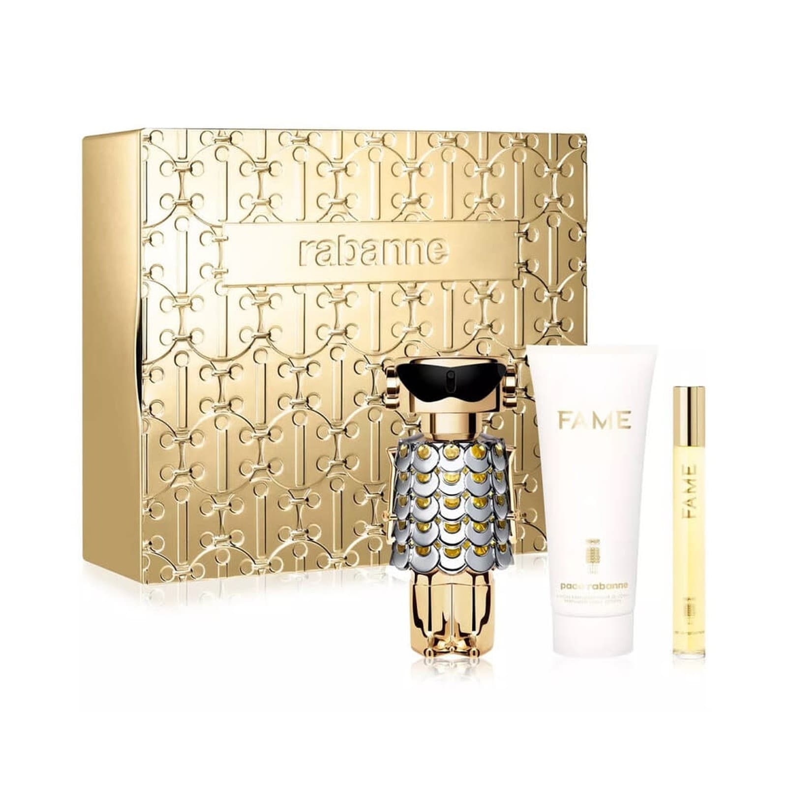 Set (Estuche) Rabanne Fame 80 ML + Body Lotion 100 ML + 10 ML Paco Rabanne EDP (M)